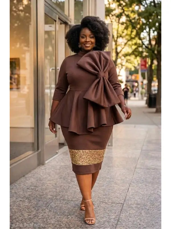 Brown/Gold Bow Dress